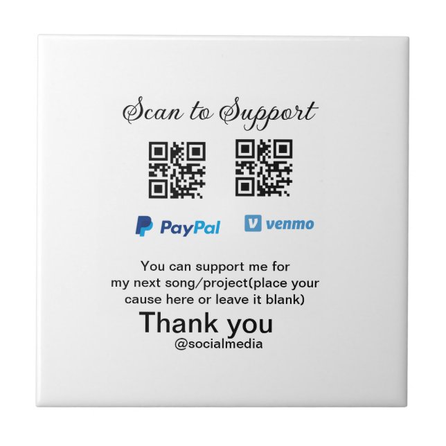 Virtual tip jar q oder Code-Geld-Spende PayPal ven Fliese (Vorderseite)