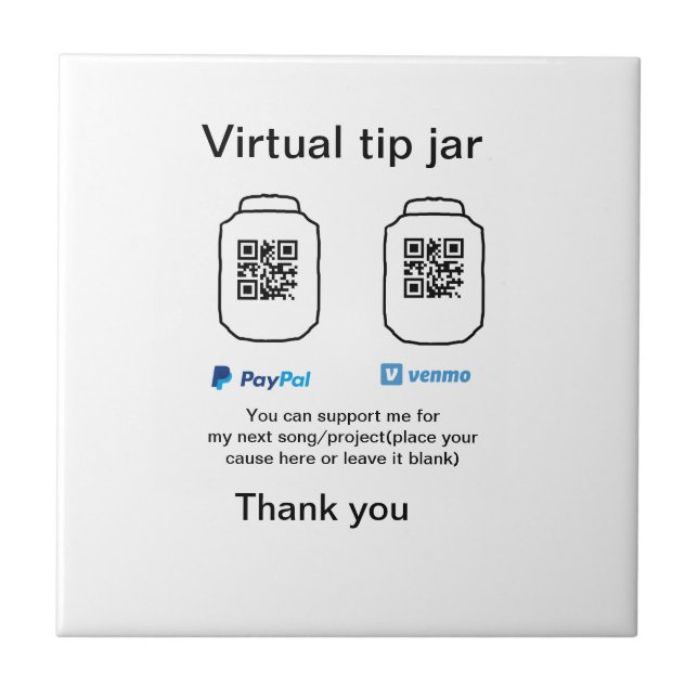 Virtual tip jar q oder Code-Geld-Spende PayPal ven Fliese (Vorderseite)