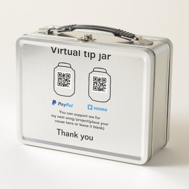 Virtual tip jar q oder Code-Geld-Spende PayPal ven Metall Brotdose (Vorderseite)