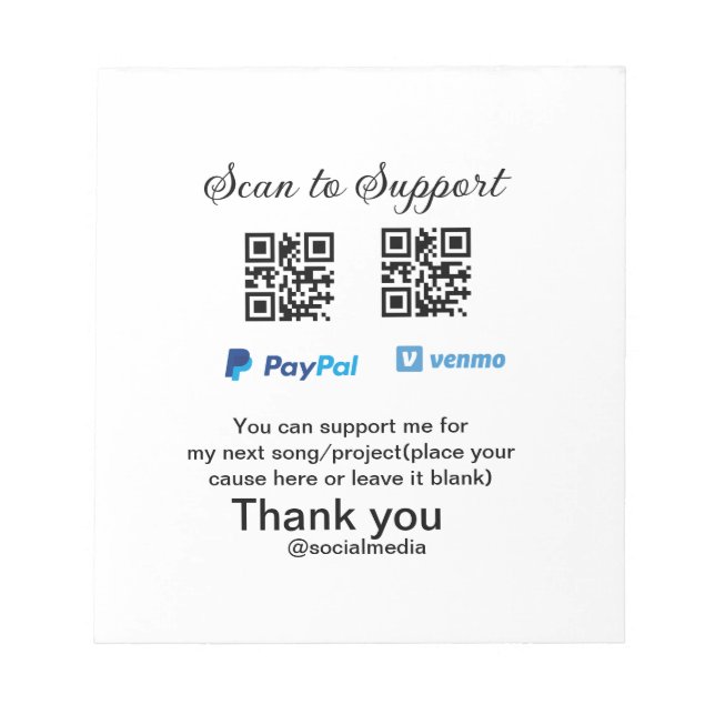 Virtual tip jar q oder Code-Geld-Spende PayPal ven Notizblock (Vorderseite)