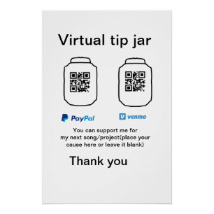 Virtual tip jar q oder Code-Geld-Spende PayPal ven Poster