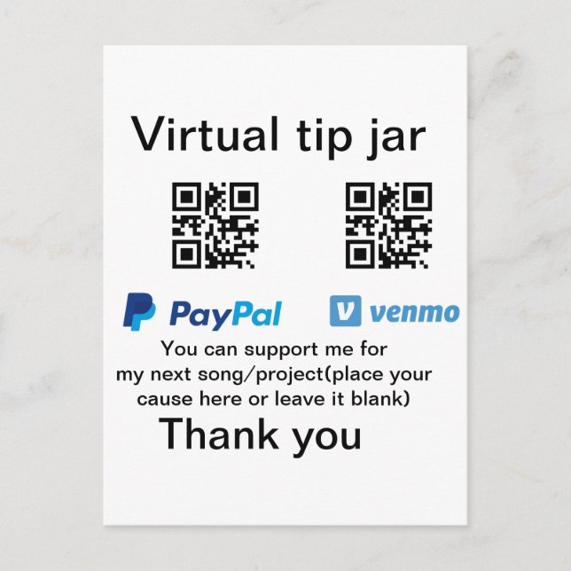Virtual tip jar q oder Code-Geld-Spende PayPal ven Postkarte (Vorderseite)