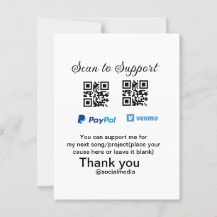 Virtual tip jar q oder Code-Geld-Spende PayPal ven Postkarte