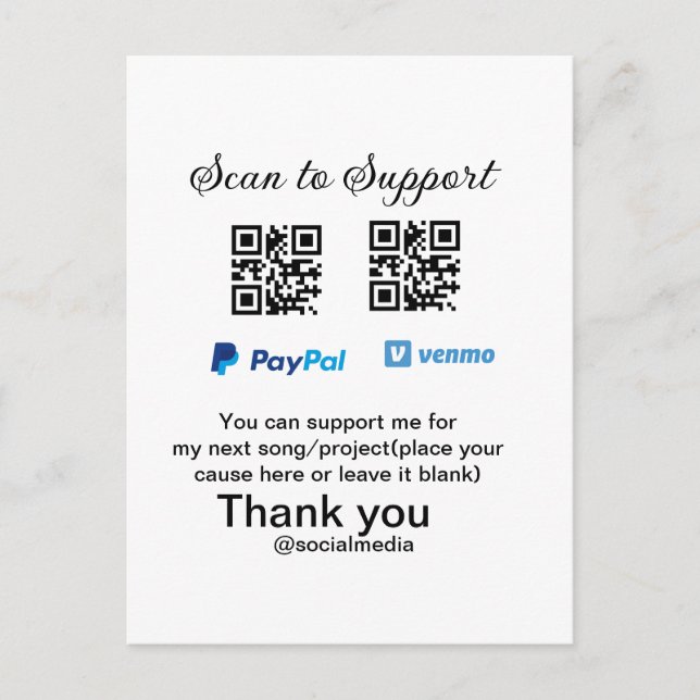 Virtual tip jar q oder Code-Geld-Spende PayPal ven Postkarte (Vorderseite)