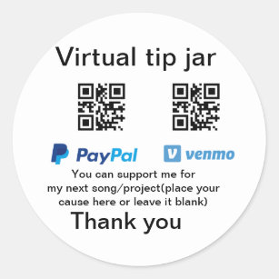 Virtual tip jar q oder Code-Geld-Spende PayPal ven Runder Aufkleber