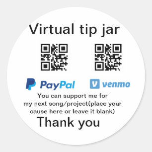 Virtual tip jar q oder Code-Geld-Spende PayPal ven Runder Aufkleber