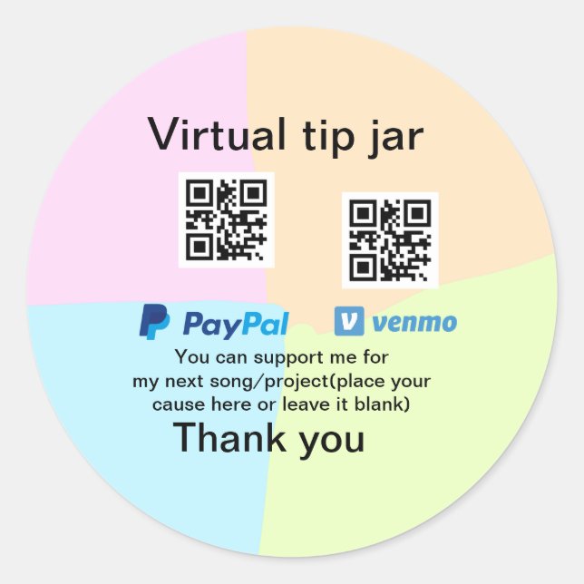 Virtual tip jar q oder Code-Geld-Spende PayPal ven Runder Aufkleber (Vorderseite)