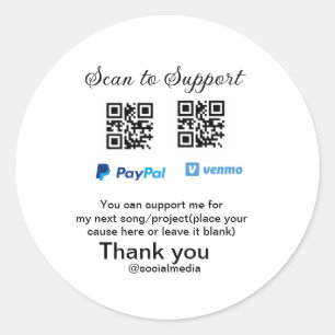 Virtual tip jar q oder Code-Geld-Spende PayPal ven Runder Aufkleber