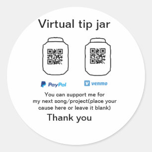 Virtual tip jar q oder Code-Geld-Spende PayPal ven Runder Aufkleber