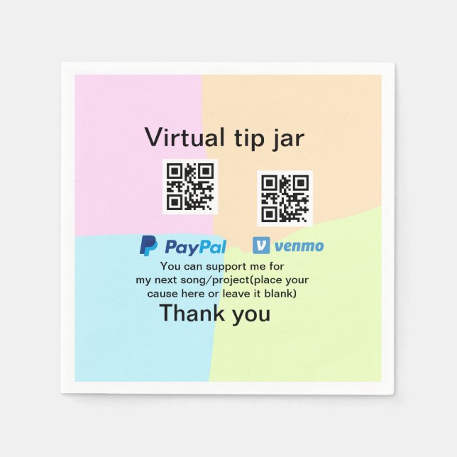 Virtual tip jar q oder Code-Geld-Spende PayPal ven Serviette (Vorderseite)