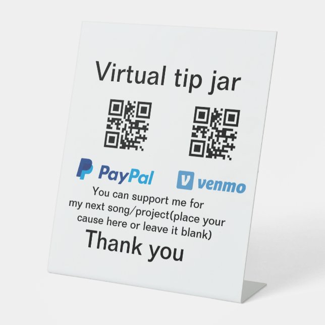 Virtual tip jar q oder Code-Geld-Spende PayPal ven Sockelschild (Vorderseite)