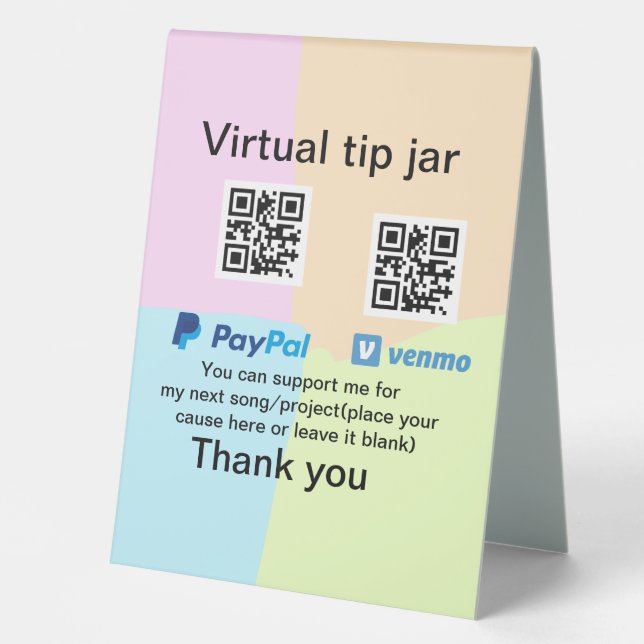 Virtual tip jar q oder Code-Geld-Spende PayPal ven Tischaufsteller (Vorderseite)