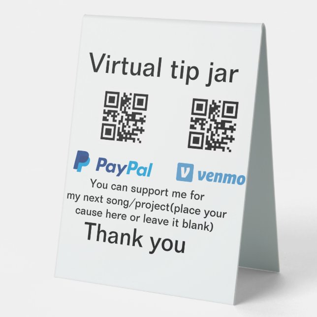 Virtual tip jar q oder Code-Geld-Spende PayPal ven Tischaufsteller (Vorderseite)