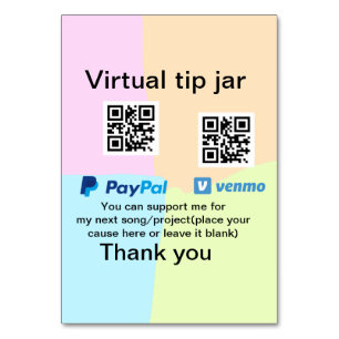 Virtual tip jar q oder Code-Geld-Spende PayPal ven Tischnummer