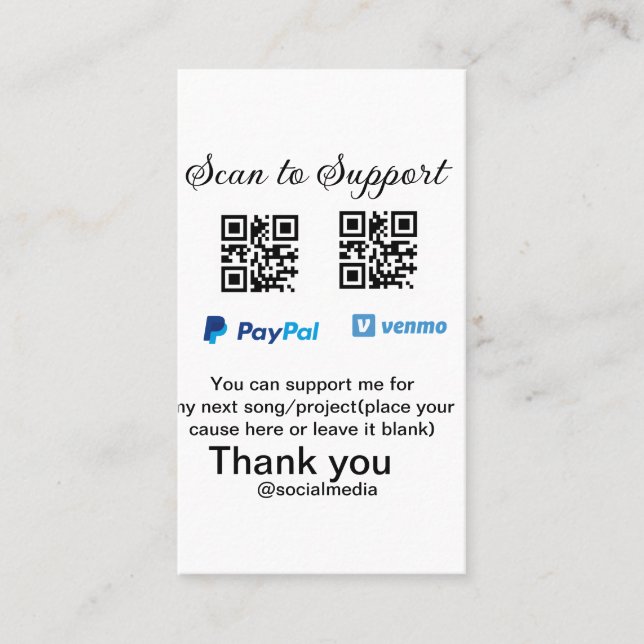 Virtual tip jar q oder Code-Geld-Spende PayPal ven Visitenkarte (Vorderseite)