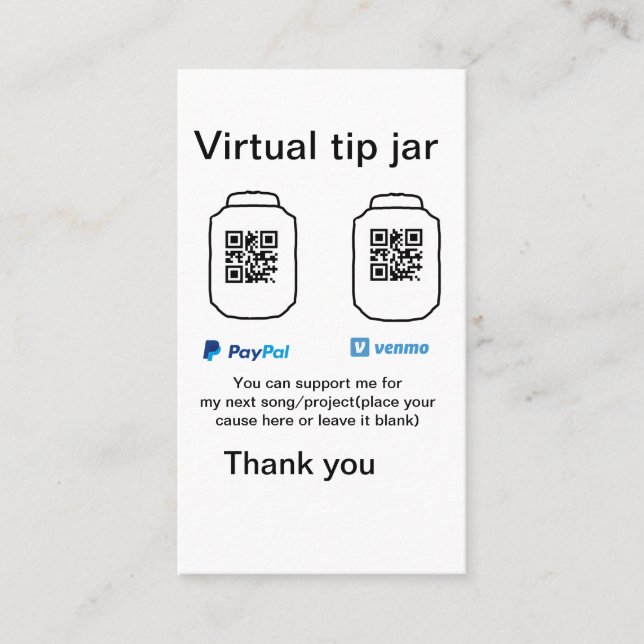 Virtual tip jar q oder Code-Geld-Spende PayPal ven Visitenkarte (Vorderseite)