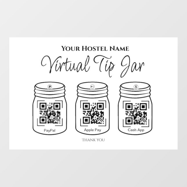 Virtual Tipp Jar 3 Jars einfache QR-Code scannbar Fensteraufkleber (Blatt)