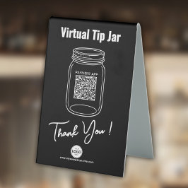 Virtual Tipp Jar, Custom QR Code, Logo, Schwarz Tischaufsteller