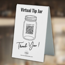 Virtual Tipp Jar, Custom QR Code, Logo, Weiß Tischaufsteller
