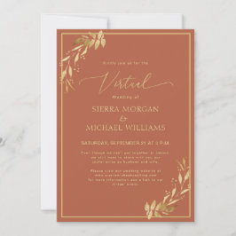 Virtual Wedding Chic Gold Foliage Terracotta Rost Einladung