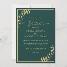 Virtual Wedding Chic Golden Foliage Smaragdgrün Einladung