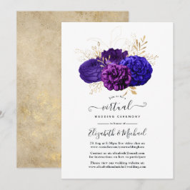 Virtual Wedding lila, Royal Blue und Gold Floral Einladung