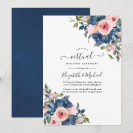 Virtual Wedding Watercolor Navy and Blush Floral Einladung
