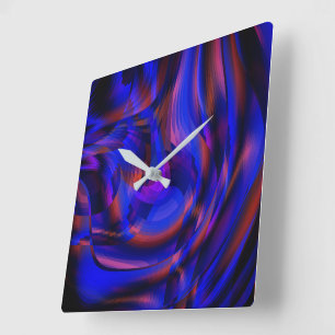 Virtuell blaue gekrümmte Schachbretter in schwimme Quadratische Wanduhr