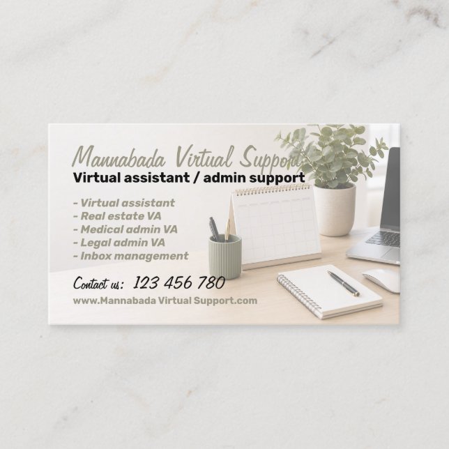 Virtuelle Assistentendienste Visitenkarte (Vorderseite)