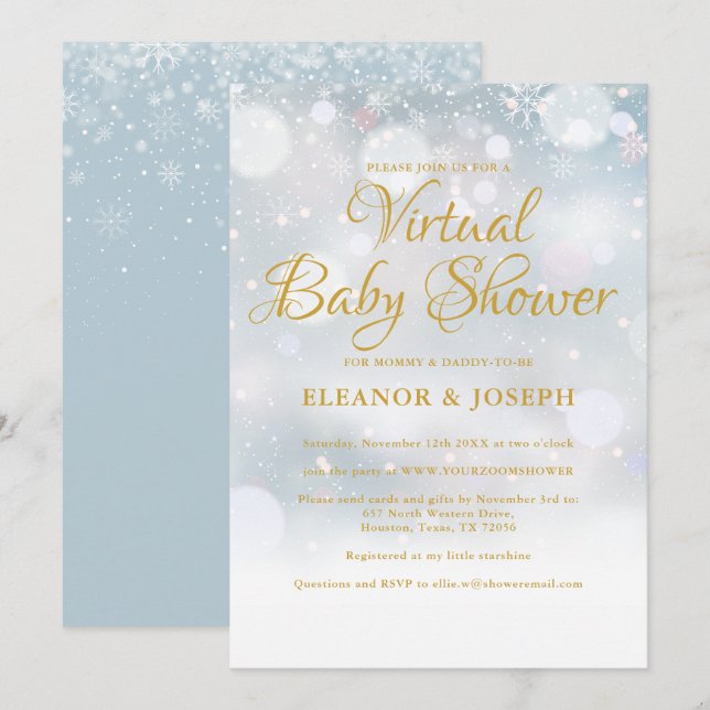 Virtuelle Baby-Sprinkle-Party im Winter Einladung (Vorne/Hinten)