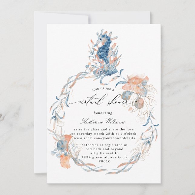 Virtuelle Babydusche für Küstenstrände - Einladung (Vorderseite)