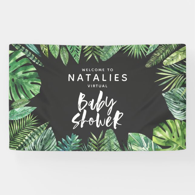 virtuelle Babydusche mit tropischen Palmblättern Banner (Horizontal)