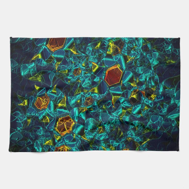 Virtuelle Blume in blauem Farbverlauf, zersplitter Geschirrtuch (Horizontal)