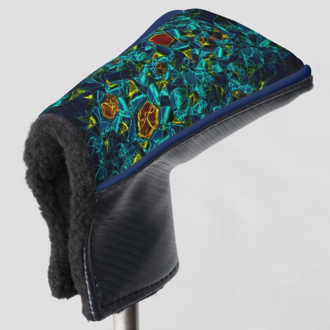 Virtuelle Blume in blauem Farbverlauf, zersplitter Golf Headcover (3/4 Vorderseite)