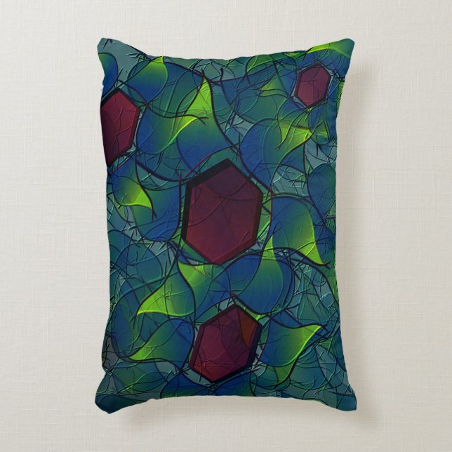 Virtuelle Blüte mit dunkelrotem Hexagon mit blauer Dekokissen (Vorderseite(Vertikal))