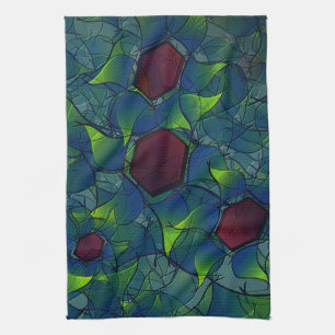 Virtuelle Blüte mit dunkelrotem Hexagon mit blauer Geschirrtuch