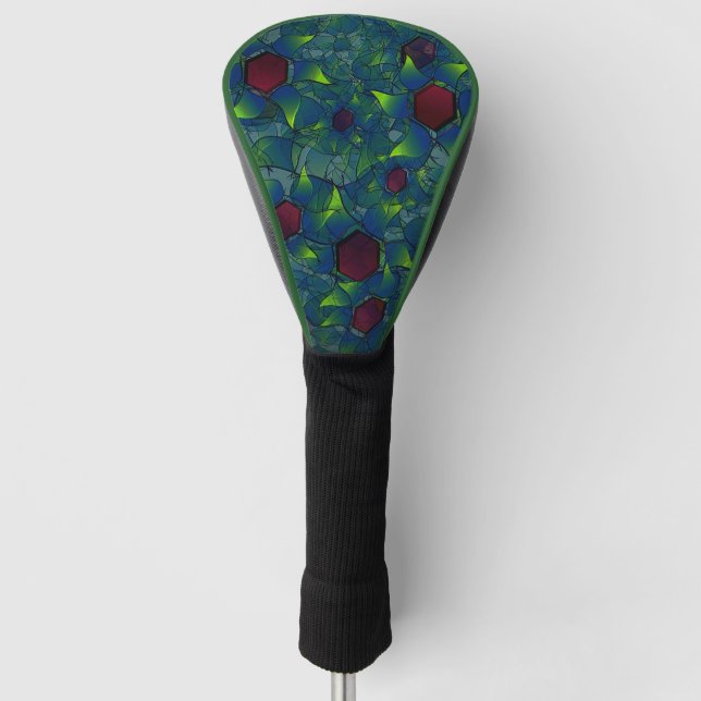 Virtuelle Blüte mit dunkelrotem Hexagon mit blauer Golf Headcover (Vorderseite)