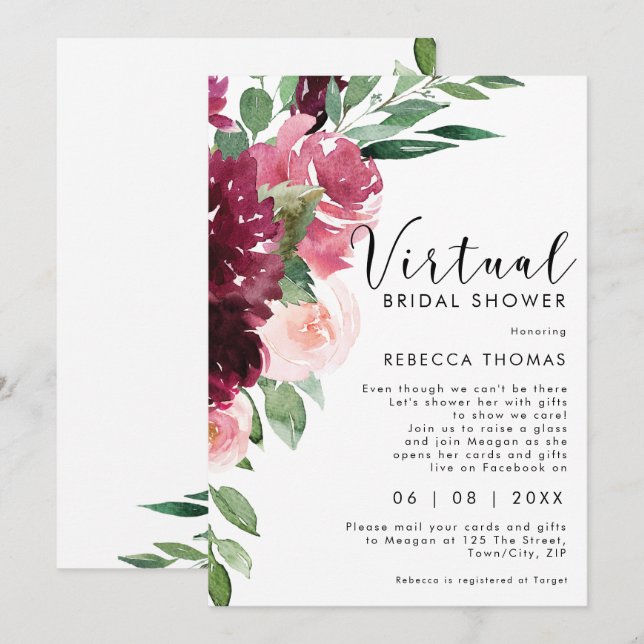 virtuelle Dusche mit Postfloralen Brautparty Einladung (Vorne/Hinten)