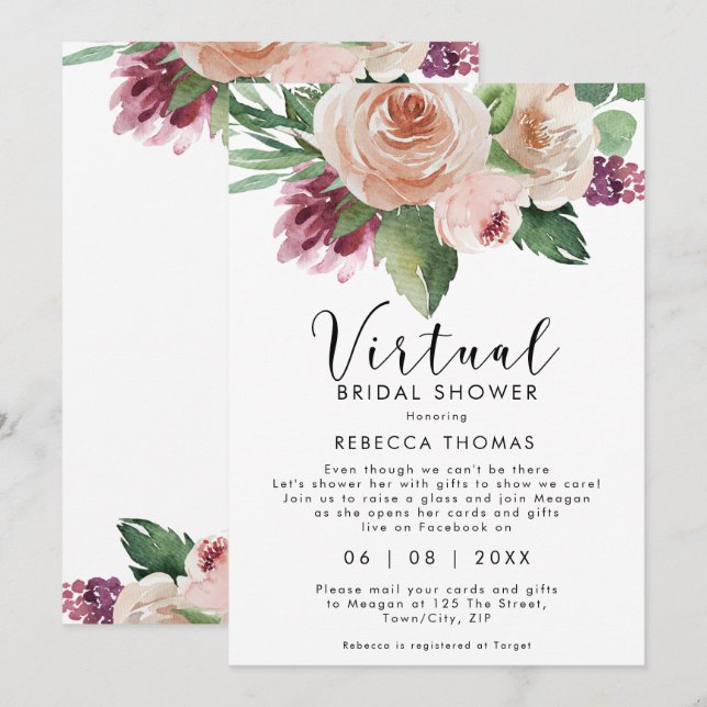 virtuelle Dusche per Post Blumenkohl Brautparty Einladung (Vorne/Hinten)