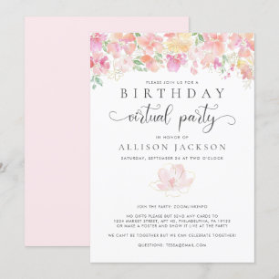 Virtuelle Geburtstagsparty  Modern rosa Goldfloral Einladung