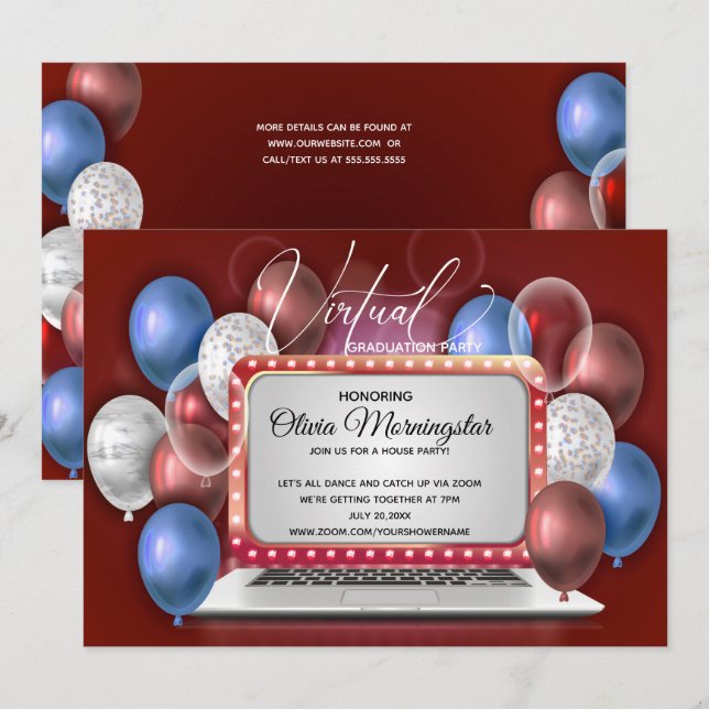 Virtuelle Graduierungsparty für Red White und Blue Einladung (Vorne/Hinten)