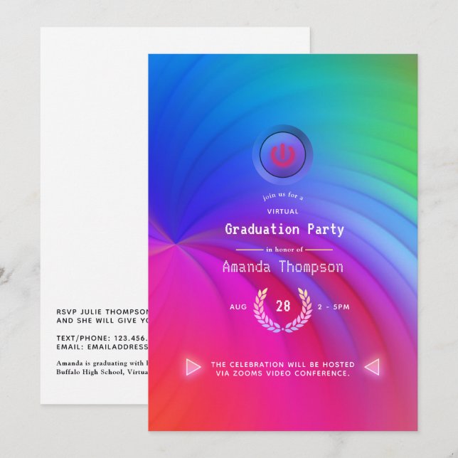 Virtuelle Graduierungsparty im Bildschirmschoner Einladung (Vorne/Hinten)