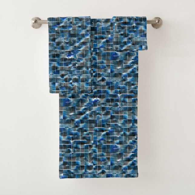 Virtuelle, graublaue, rustikale Keramik mit Mängel Badhandtuch Set (Insitu)