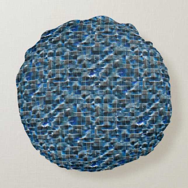 Virtuelle, graublaue, rustikale Keramik mit Mängel Rundes Kissen (Rückseite)