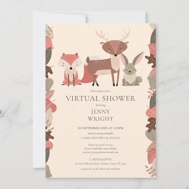 Virtuelle Online-Kinderdusche für Landtiere Einladung (Vorderseite)