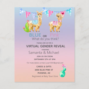 Virtuelle Pink Blaue Lama Aquarell Geschlechtsenth Flyer