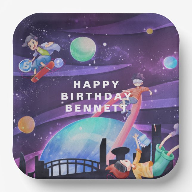 Virtuelle Realität | Gaming Birthday Pappteller (Vorderseite)