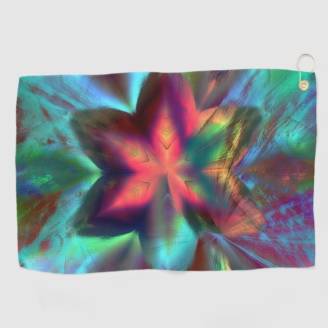 Virtueller Schmutz über Blume Kaleidoskop-Feuerora Golfhandtuch (Horizontal)