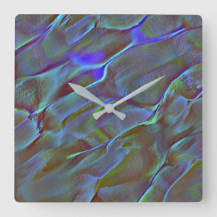 Virtueller Stein in satinfarbenem Blau und Grün Quadratische Wanduhr