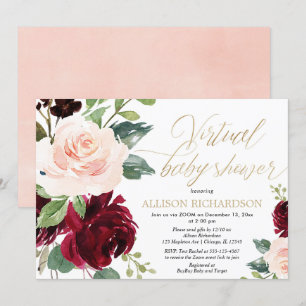 Virtuelles Babydusche rosa goldbordeauxfarbenes Bl Einladung